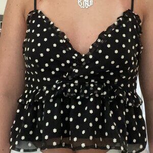 Black Cami Top with White Embroidered Flowers